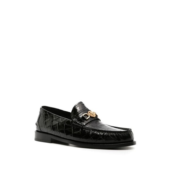 Versace Glossy Black Crocodile-Pattern Flat Shoes - NWT main image 4